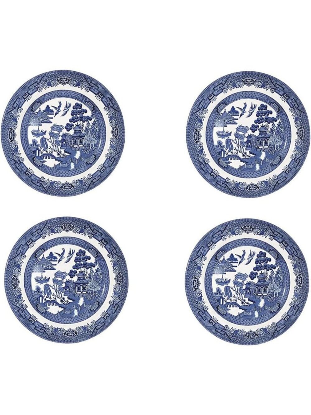 Set of 4 Blue Willow Salad Plates, 8-Inch, Vintage English Dinnerware